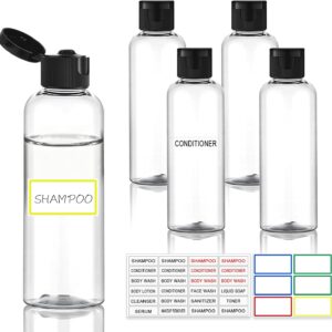 5 Pack 3.4 oz Travel Bottles for Toiletries, TSA Approved Leak Proof Refillable Travel Size Containers, Clear Plastic Shampoo Bottles for Lotion Conditioner